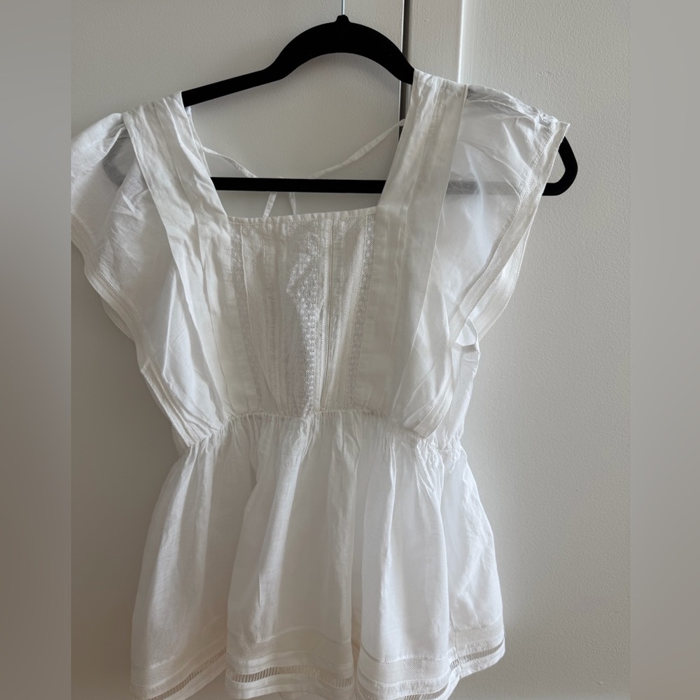 White Cotton Ruffled Sleeveless Blouse by Net Quittez pas. Size S.